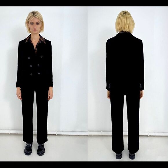 Zara black velvet high waisted straight leg pants size M NWT - Picture 4 of 12